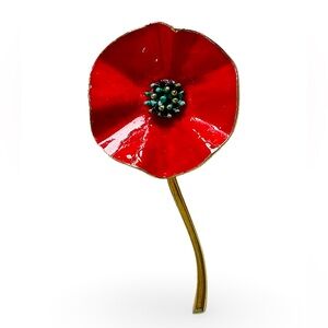 Vintage Signed Rafaelian Red Poppy Enamel Metal Brooch